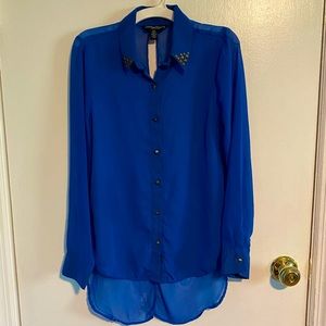 Royal blue blouse.